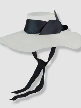 Sensi Studio Women's White Straw Frayed Self-Tie Cordovan Hat Size S